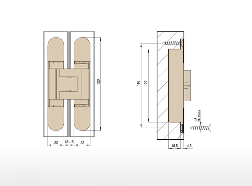 Invisible hinge GS – H300 – Technical drawing